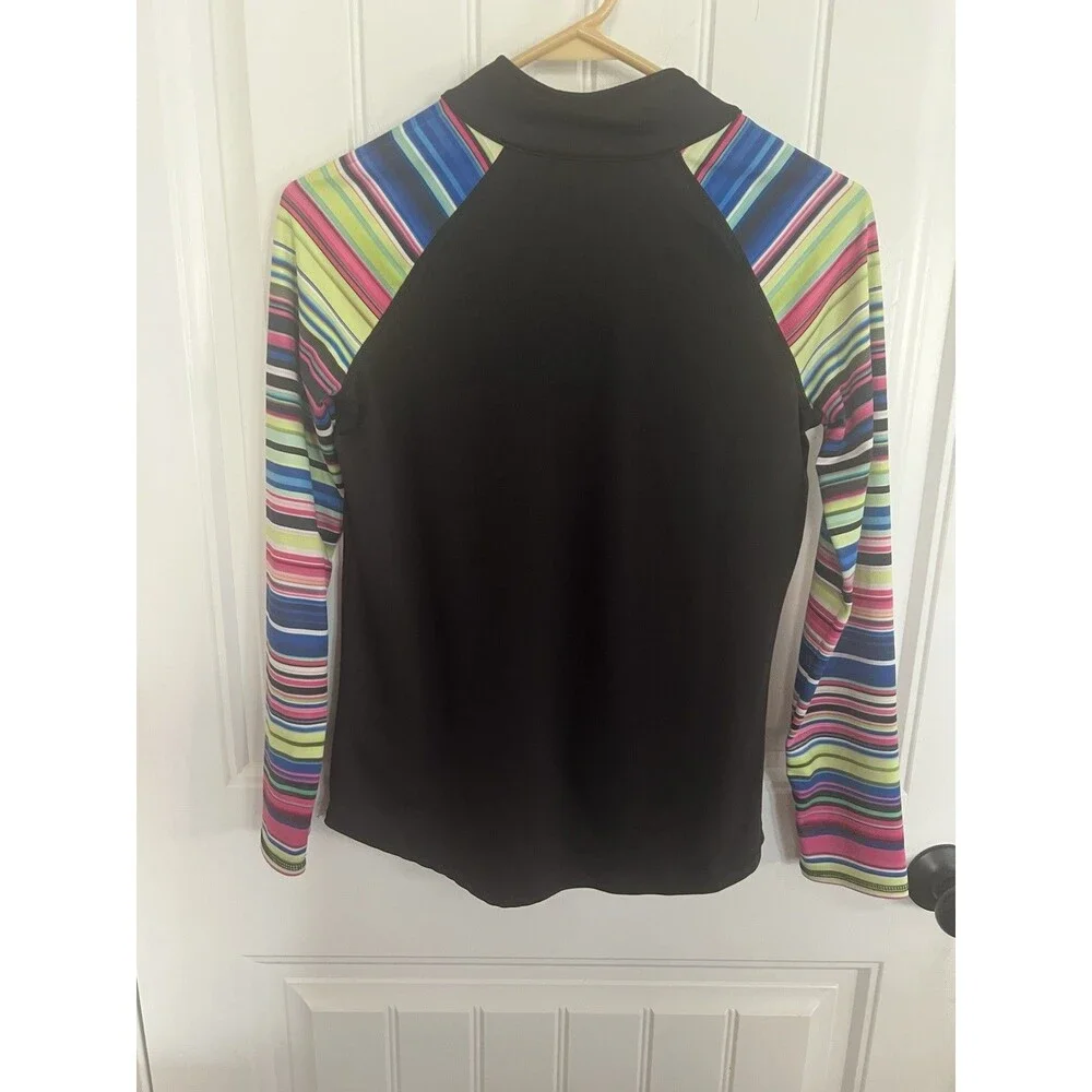 Justice Girls Size 10 1/4 Zip Athletic Pullover Black Multicolored Stripe Active